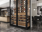 Wine rack with bottles in a modern kitchen setting